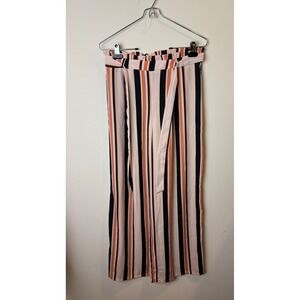 Forever 21 Contemporary Striped Wide Leg Paperbag Waist Pants Orange Black L
